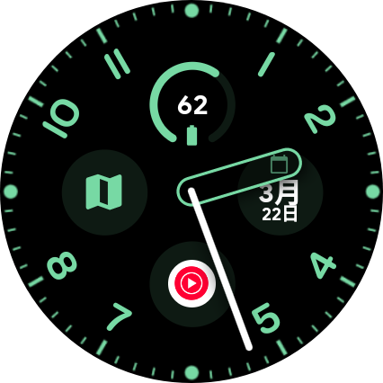 観光を終えた自宅出発前のWatch 4画面。バッテリー残量は62%