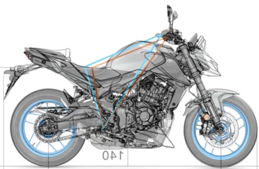 HORNETとMT-07の車体サイズ・ポジションを重ね合わせた透過比較画像