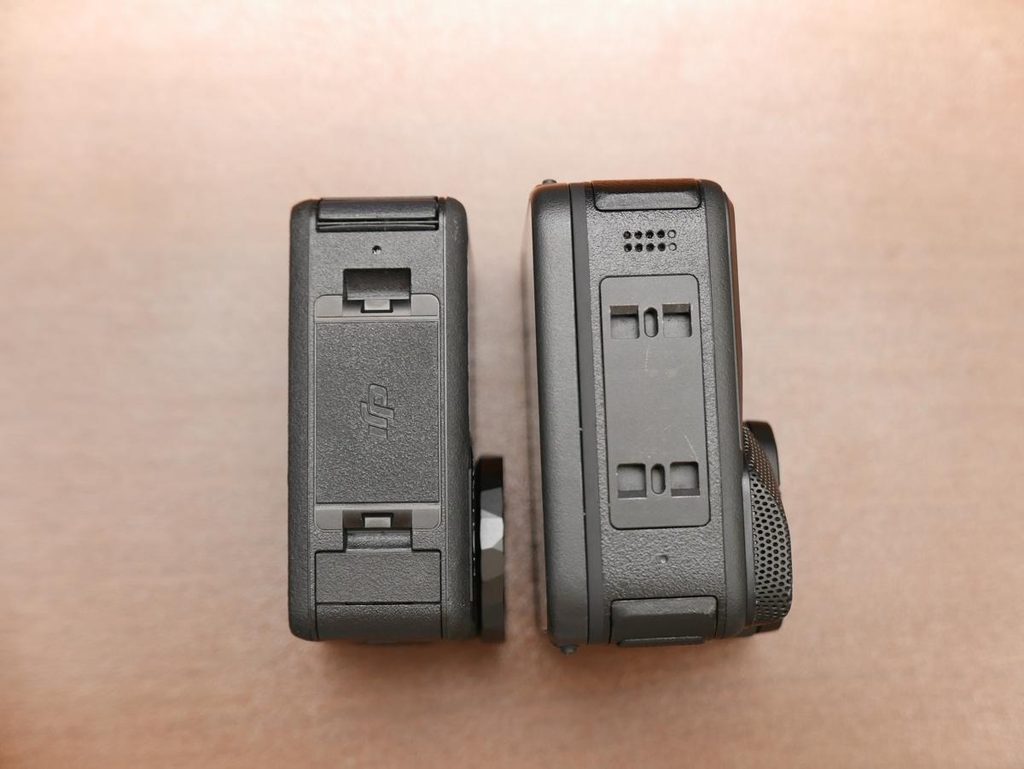 DJI Action 5 ProとInsta360 Ace Pro 2の底面とマウント構造の厚み比較